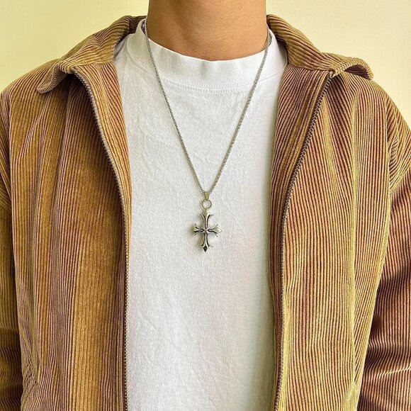 y2k style heavy metal punk silver gothic emo cross pendant chain necklace - Picture 4 of 7